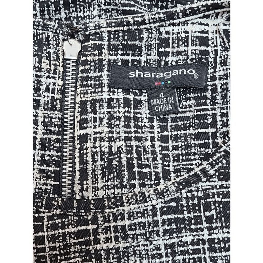 SHARAGANO Black and White Grid Print Zipper Decor Shift Office Dress SIZE 4 - Picture 3 of 12